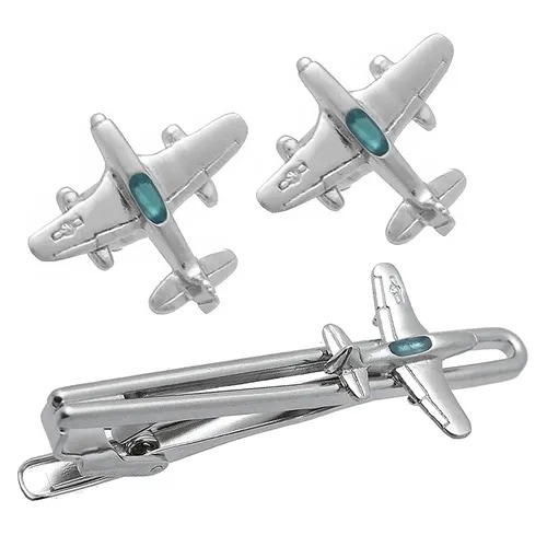 SWANK カフス ネクタイピン セット 飛行機 カフスボタン カフリンクス タイバー タイクリップ