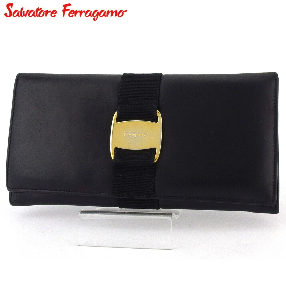 長財布 ファスナー付き 財布 ヴァラ レディース メンズ ブラック ゴールド 中古