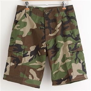 アメリカ軍 BDU カーゴショートパンツ ／迷彩服パンツ Lサイズ リップストップ ウッドランド レプリカ