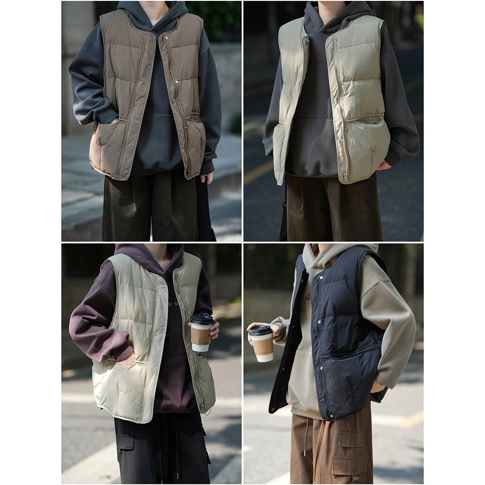 90白アヒル毛ダウンベスト女性2024冬新型韓国版丸首保温ベスト80882