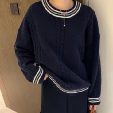 ボーダー柄入りセーター トップス ニット セーター 長袖 ラウンドネック かわいい 大人可愛い