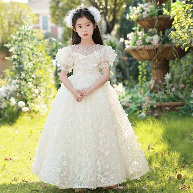 子供ドレス 白 ロングドレス ピアノ発表会ドレス ホワイト 蝶柄 可愛い 演奏会ドレス 女児ドレス フォーマル 七五三ドレス 結婚式 女の子ドレス ピアノ発表会 演奏会 キッズドレス 100~160c