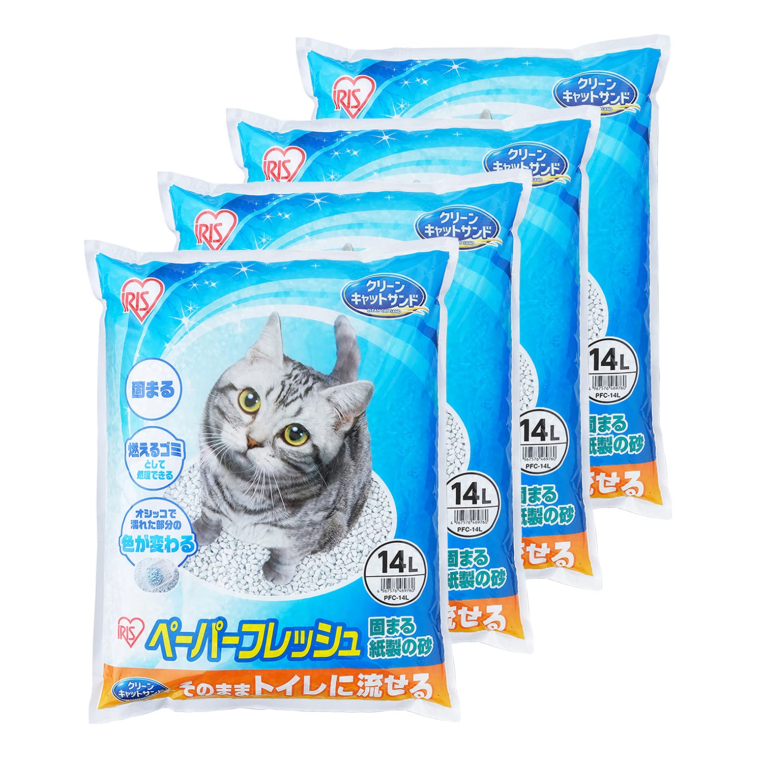 アイリスオーヤマ 猫砂 ペーパーフレッシュ トイレに流せる 固まる PFC-14L (紙製) 14L×4袋 (ケース販売)