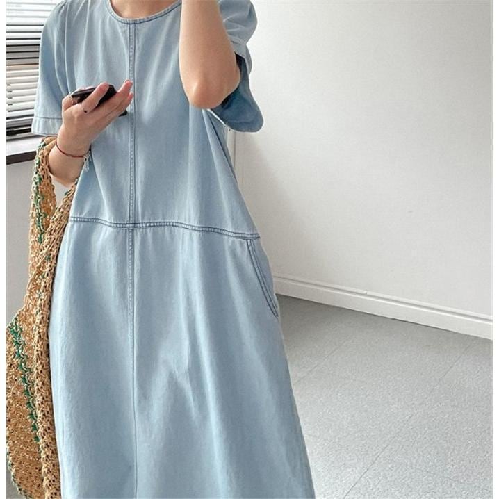 デニムワンピース ワンピース レディース 春 夏 半袖 カジュアル デニム ワンピース ロング丈 体型カバー 大きいサイズ ワンピ 可愛い おしゃれ