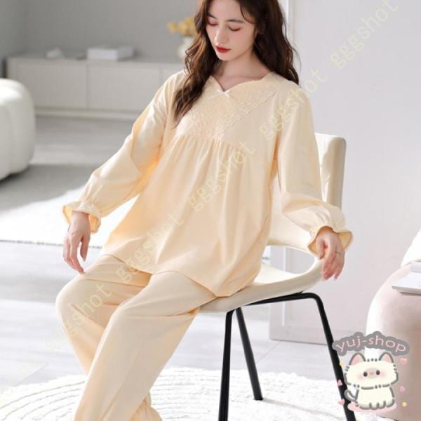 長袖 ルームウェア ャマ レディース 上下 部屋着 リボン付 ガールズ ャマ 綿 ゆったり 長ズボン 吸汗 通気 柔らかい 肌に優しい