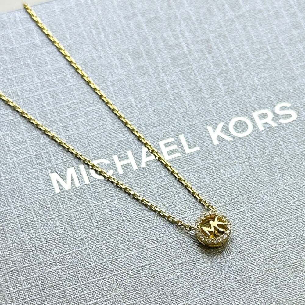 マイケルコース ネックレス レディース スターリングシルバー925 ゴールド 可愛い アクセ おしゃれ シンプル MKロゴ サークル ペンダント キュービックジルコニア ブランド アクセサリー 女性