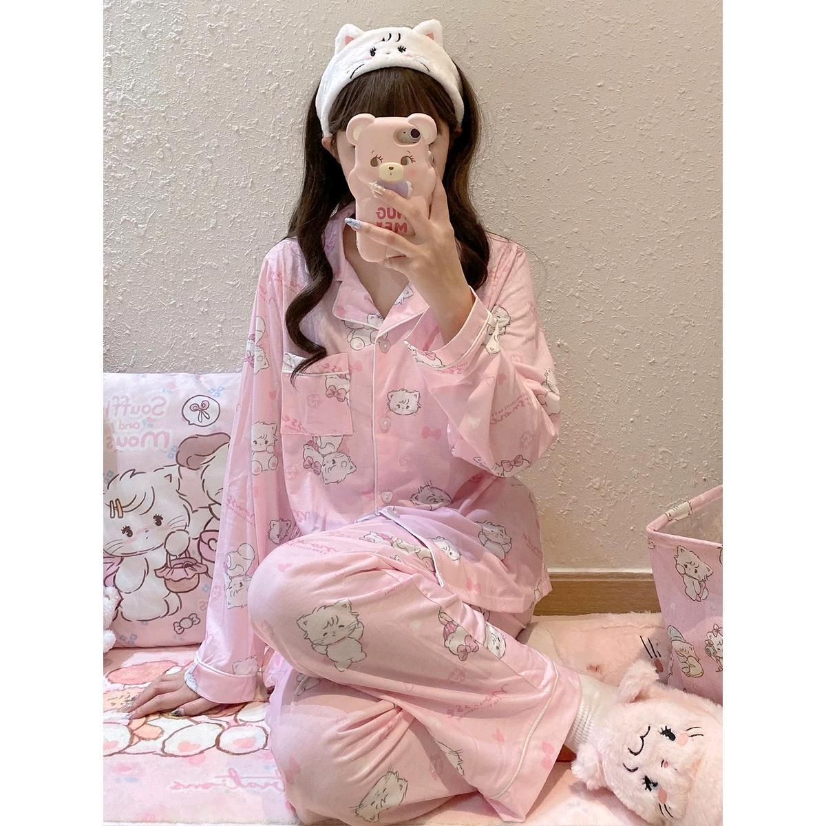 Mikko猫パジャマ長袖ホームウェアセットピンク甘くてキュートなパジャマ