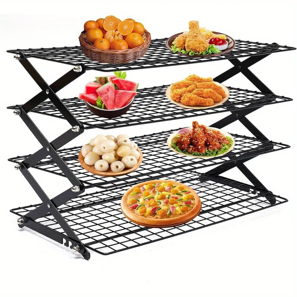 1pc 3/4層折りたたみ式冷却ラック折りたたみ式屋外キャンプ用アイアンシェルフピクニックラック【MPOD24070019】