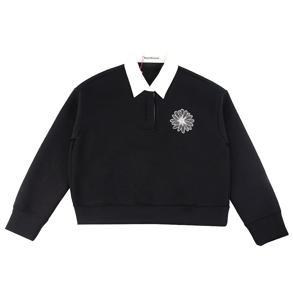 スウェット NEOPRENE CROPPED SHIRT PIQUET FLOWER BLACK IVORY 長袖 レディース 韓国 ファッション アパレル 刺繍