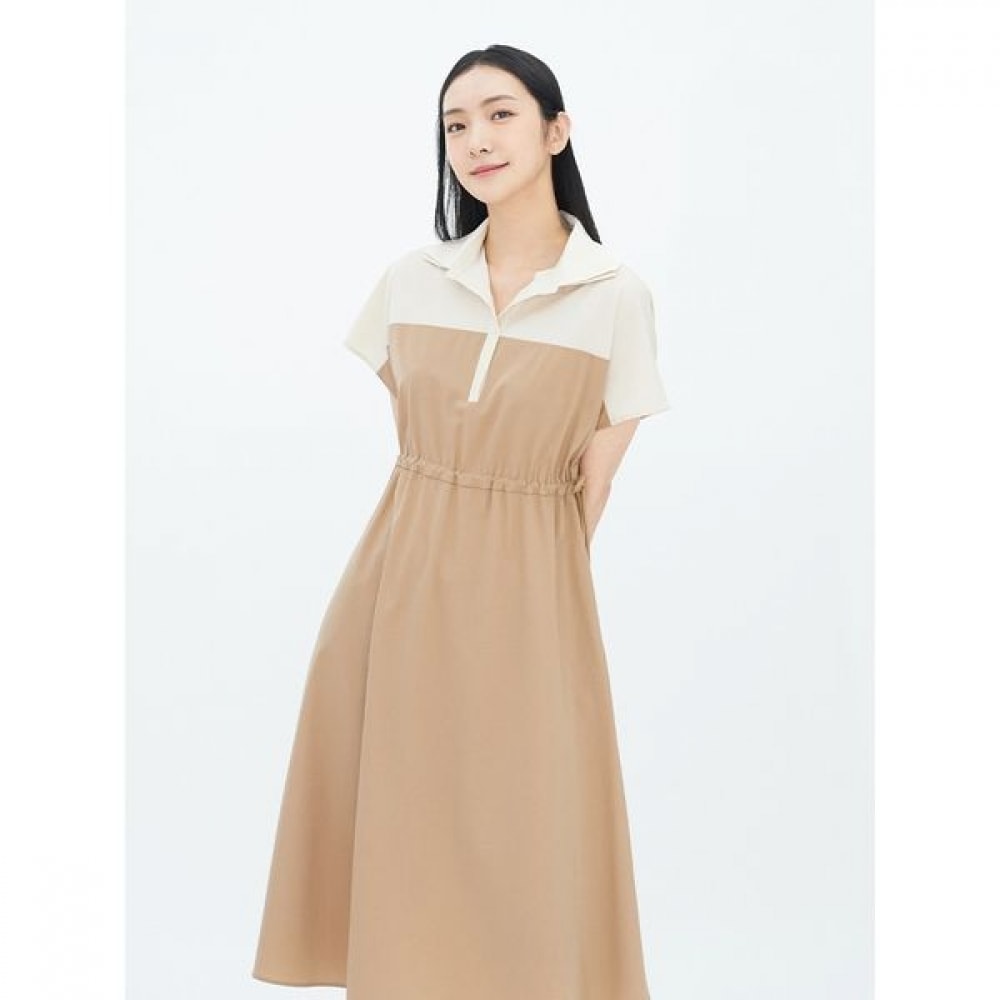 [ベスティヴェリ] ダブルカラーカラーストリングワンピースベージュ BGOAF7510