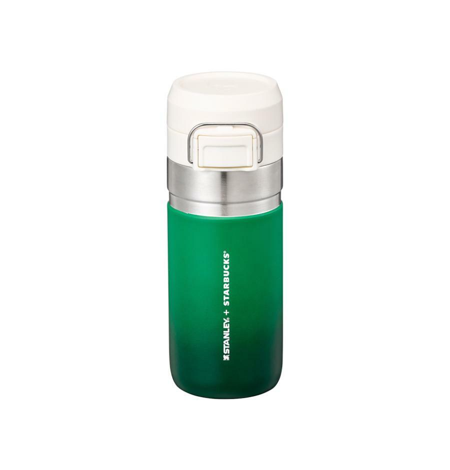SS キャンパス グリーン クイックゴ タンブラー 473ml 韓国スターバ グッズ 魔法瓶 ワンプッシュ 保温 保冷 ストラップ付き ステンレスボトル ワンタッチ