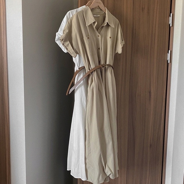 (ベルトset) クラシック ベルト シャツ ロングワンピース- ops