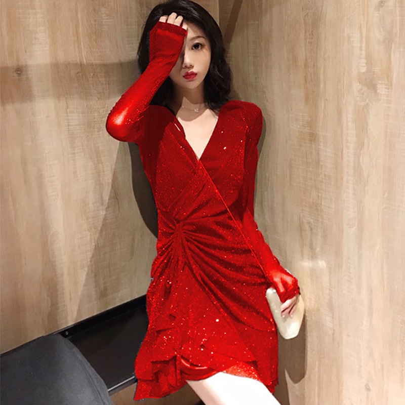 ドレス ワンピース レディース パーティドレス キャバドレス ミニドレス スパンコール きらきら