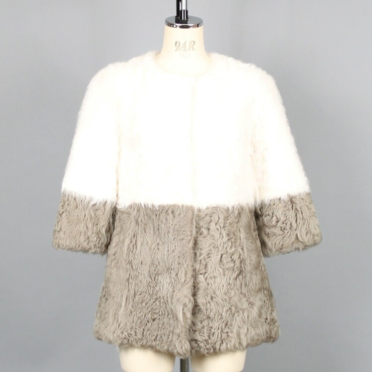 カルガンラム ファー ジャケット 七分袖 ノーカラー 送料無料 レディース ギフト プレゼント