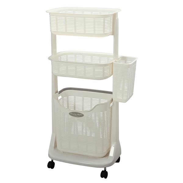 ランドリーバスケット/洗面所収納 [3段] 幅45.3cm ハンドル/サイドポケット/キャスター付き