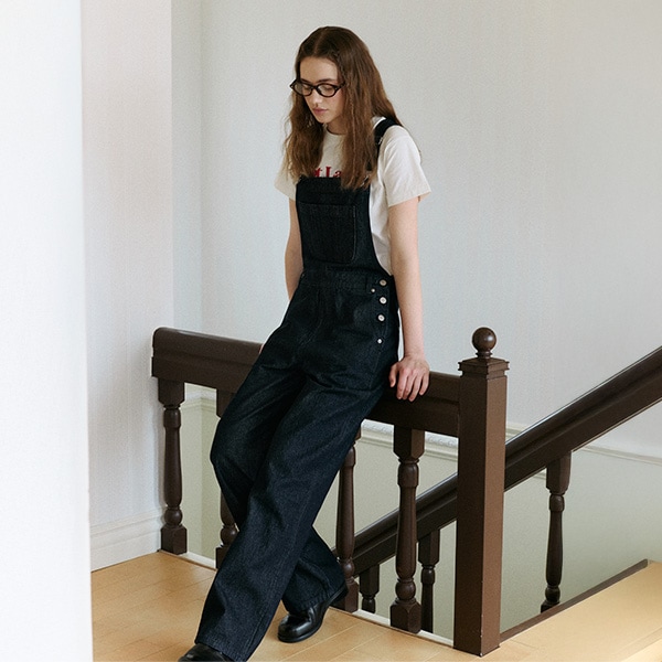SEMI WIDE OVERALL DENIM PANTS DEEP BLUE