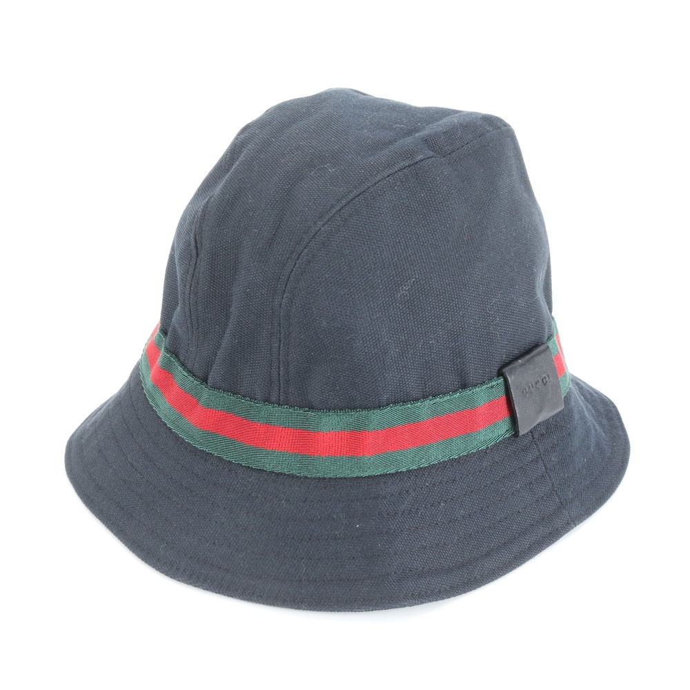 美品 シェリー ライン バケット バケハ 帽子 ブラック 黒 Mサイズ ファッション ハット メンズ RUE DM40-4 中古