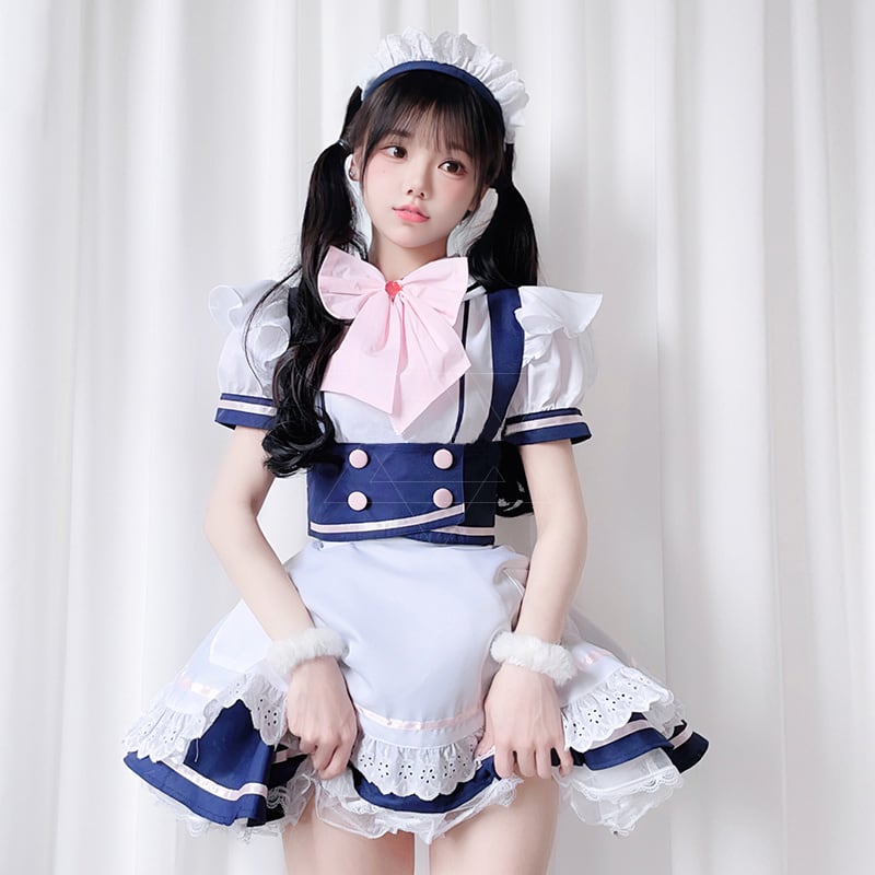 2023 新作 (5点セット) 絶対可愛い リボン コスプレ ハート メイド服 ボウタイ ワンピース