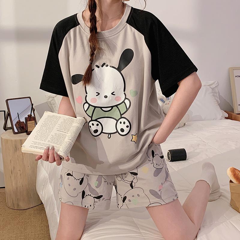 【極速出荷】パジャマ女性薄手半袖ゆるいかわいいホームウェア2点セット漫画子犬 4,691円