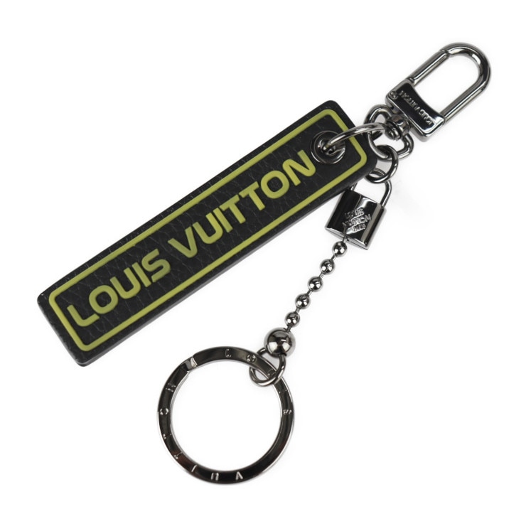 美品 LOUIS VUITTON ルイ ヴィトン キーホルダー MP2211 ポルトクレ タブ トリヨンレザー ブラック イエロー シルバー金具 キーリング ビトン 本物保証 中古