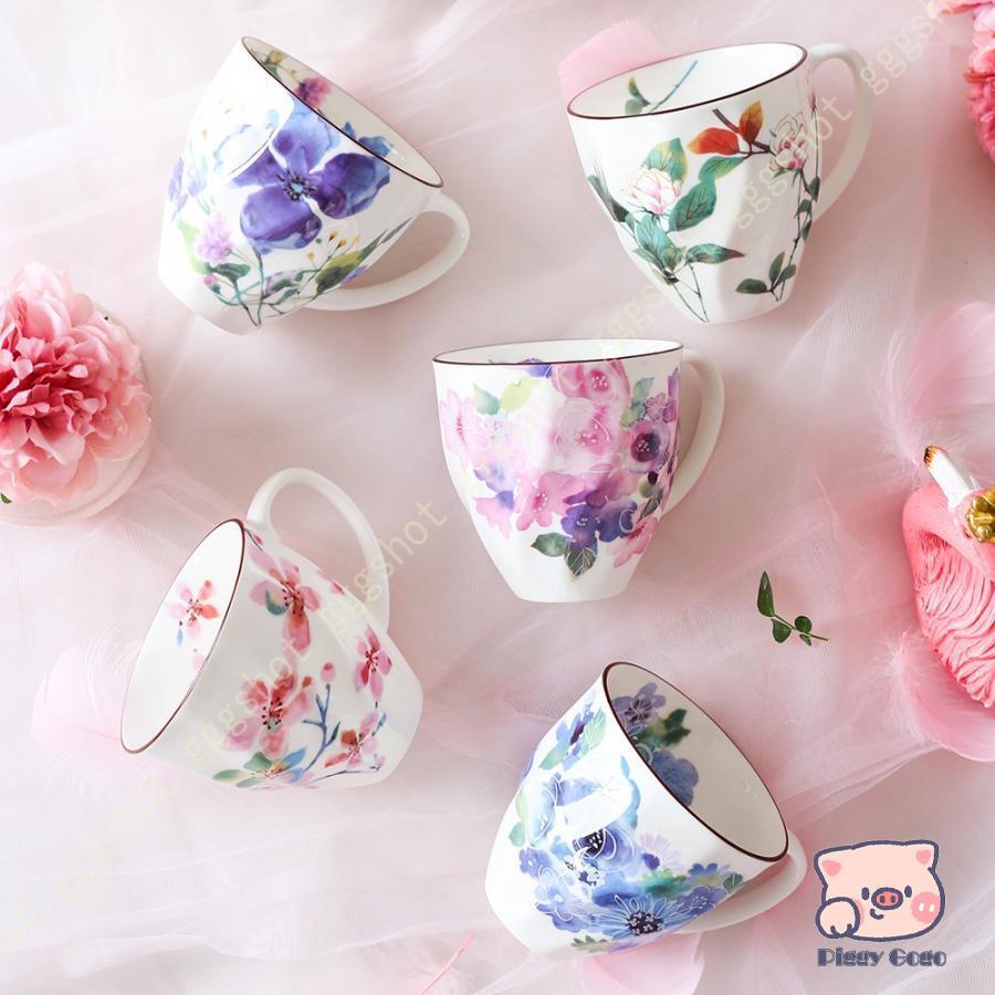 手描きのやさしいタッチが魅力のマグカップ6柄セット 色絵 マグカップ 揃い 食器 皿 コーヒーカップ コーヒー マグ 北欧 かわいい おしゃれ ギフト プレゼント