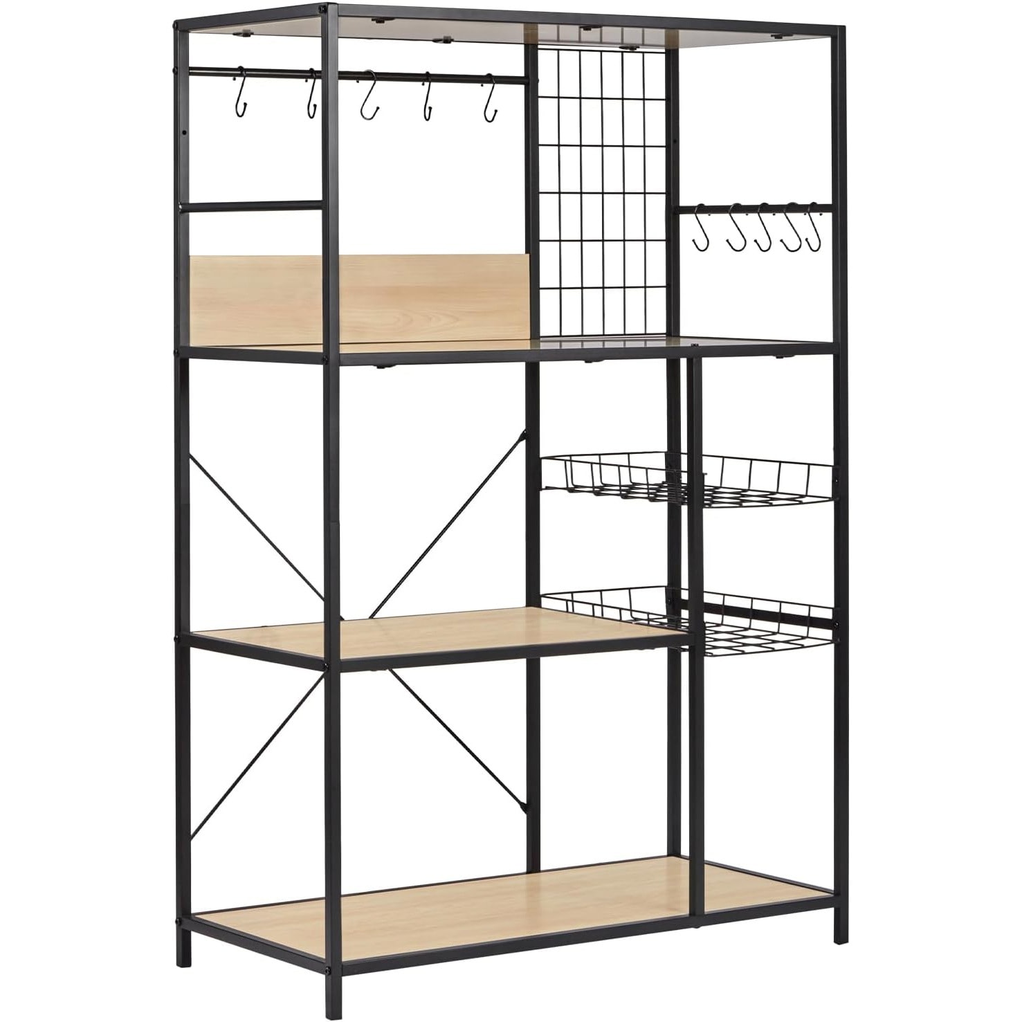 レンジラック レンジ台 キッチンラック 幅83 食器棚 キッチン棚 全体耐荷重90kg 大型電子レンジ対応 キッチン収納 S字フック10個 アジャスター付きオープンラック