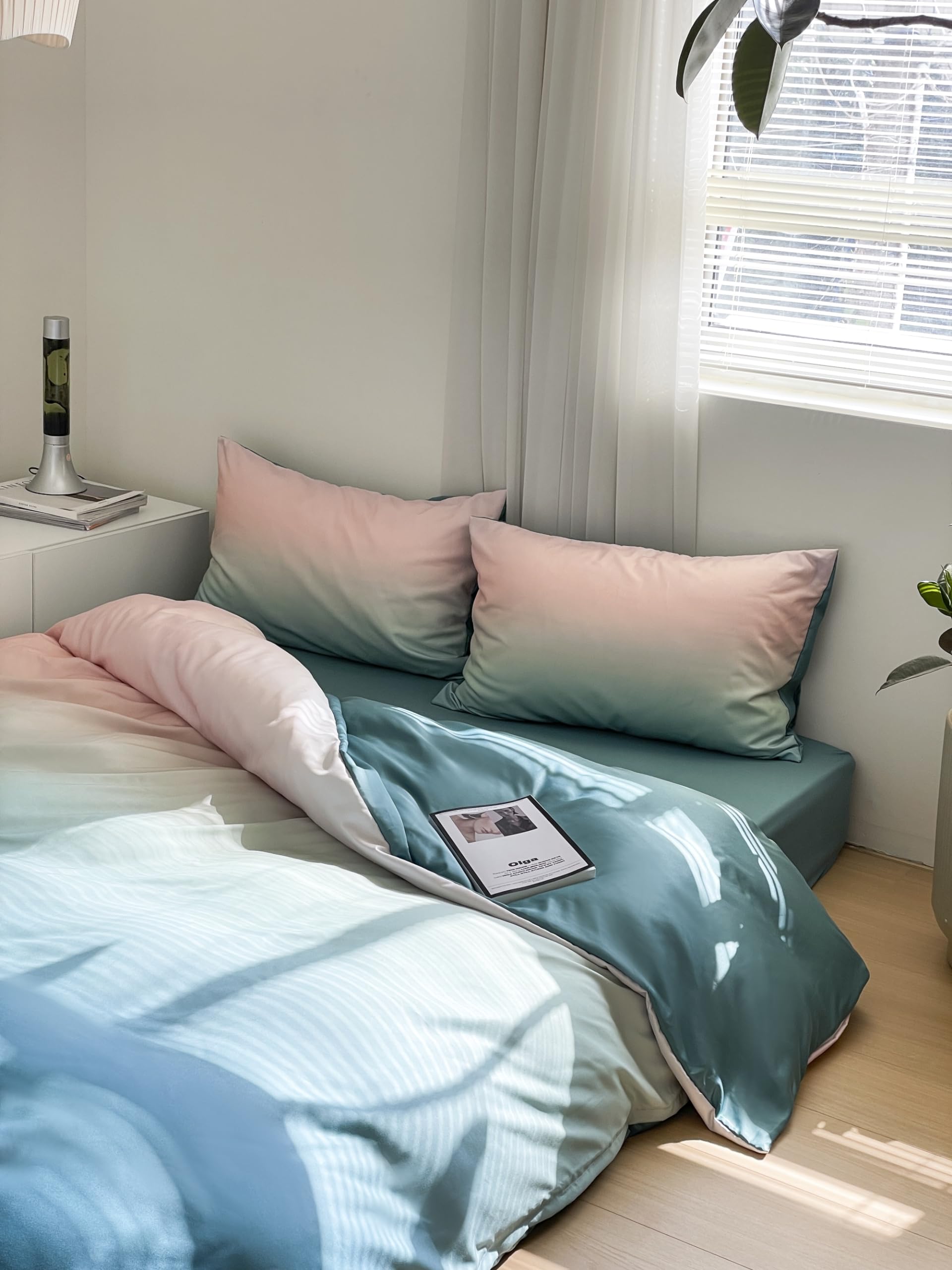 布団かばー ダブル 4点セット(190×210cm) 洋式和式兼用 ダブルジッパー 寝具カバーセット ベッドカバー 枕カバー2枚 ボックスシーツ 柔らかい 通気性 四季通用 ファッション (クラーデ