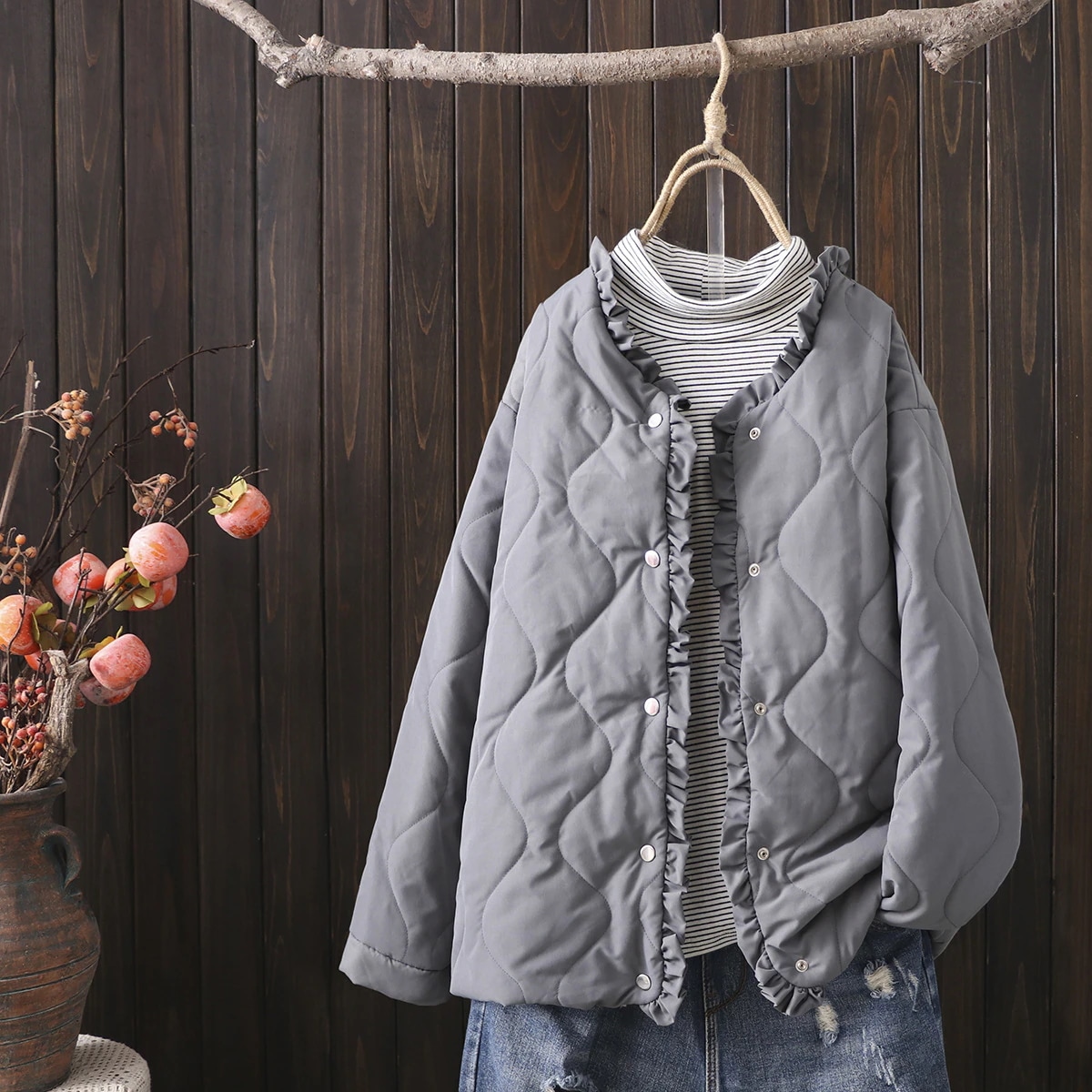 万能流行感 ボアコート キルティングコート ジャケット 裏起毛 ボア キルティング コート レディース 冬 アウター 40代 無地 冬 フリル 体型カバー 大きいサイズ 30代