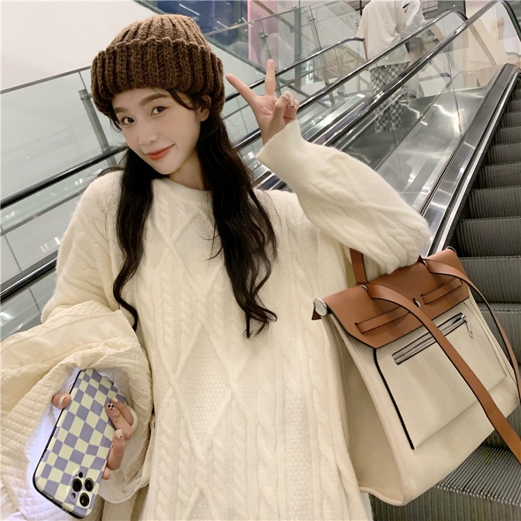 トップス セーター プルオーバー ボリューム袖 萌袖 ワイド もこもこ 編み込み 厚手 秋 冬