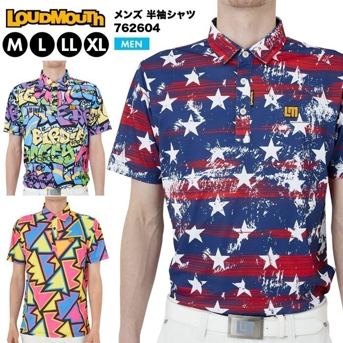 ラウドマウス LOUDMOUTH メンズ 半袖 シャツ ポロシャツ 762604 (316 31 319) ゴルフウェア ロゴ 吸汗速乾 UVカット 接触冷感 派手 蛍光色