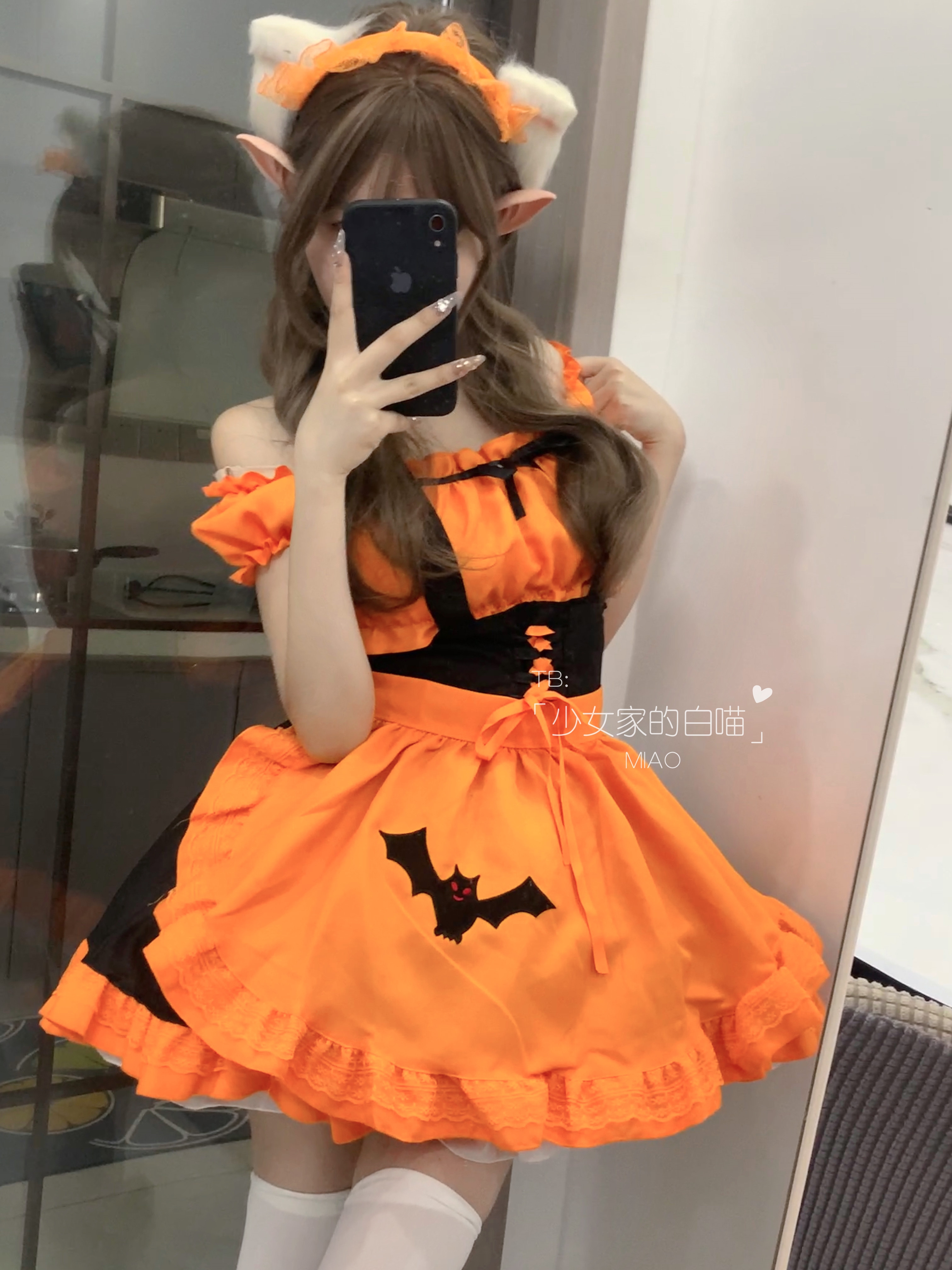 ハロウィン かぼちゃ メイド服 かわいい コウモリ 吸血鬼 魔女 オレンジ メイド服 ロリータドレス