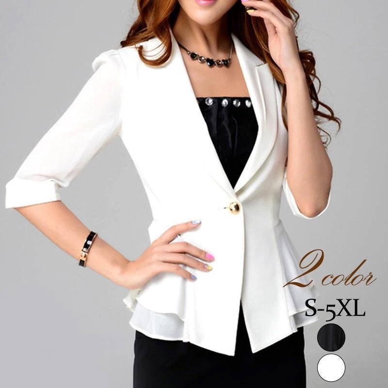 【急速出荷 2025年新作】テーラードジャケット レディース 5分袖 スーツジャケット シフォン ペプラム アウター 細身 フォーマル 着痩せ 大きいサイズ 通勤 春秋