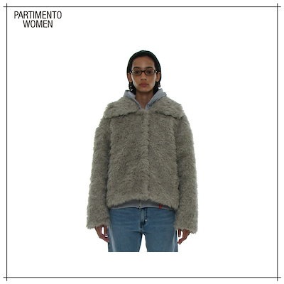 【PARTIMENTO WOMEN】 Wide Collar Fluffy Fur Coat Light Grey 正規品