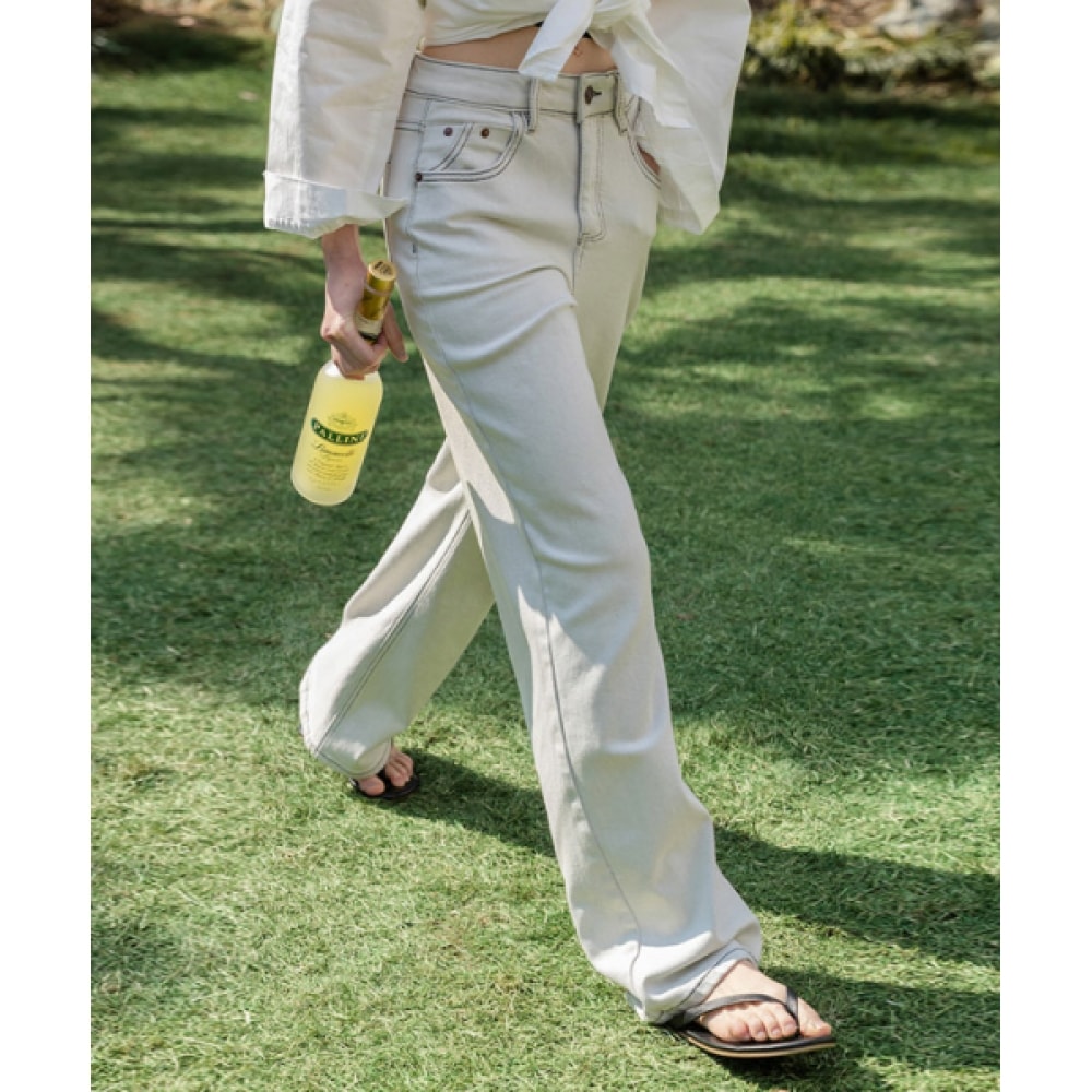 FRENCHCHIC グレー ウォッシュ ストレート デニム パンツ F5S47DP