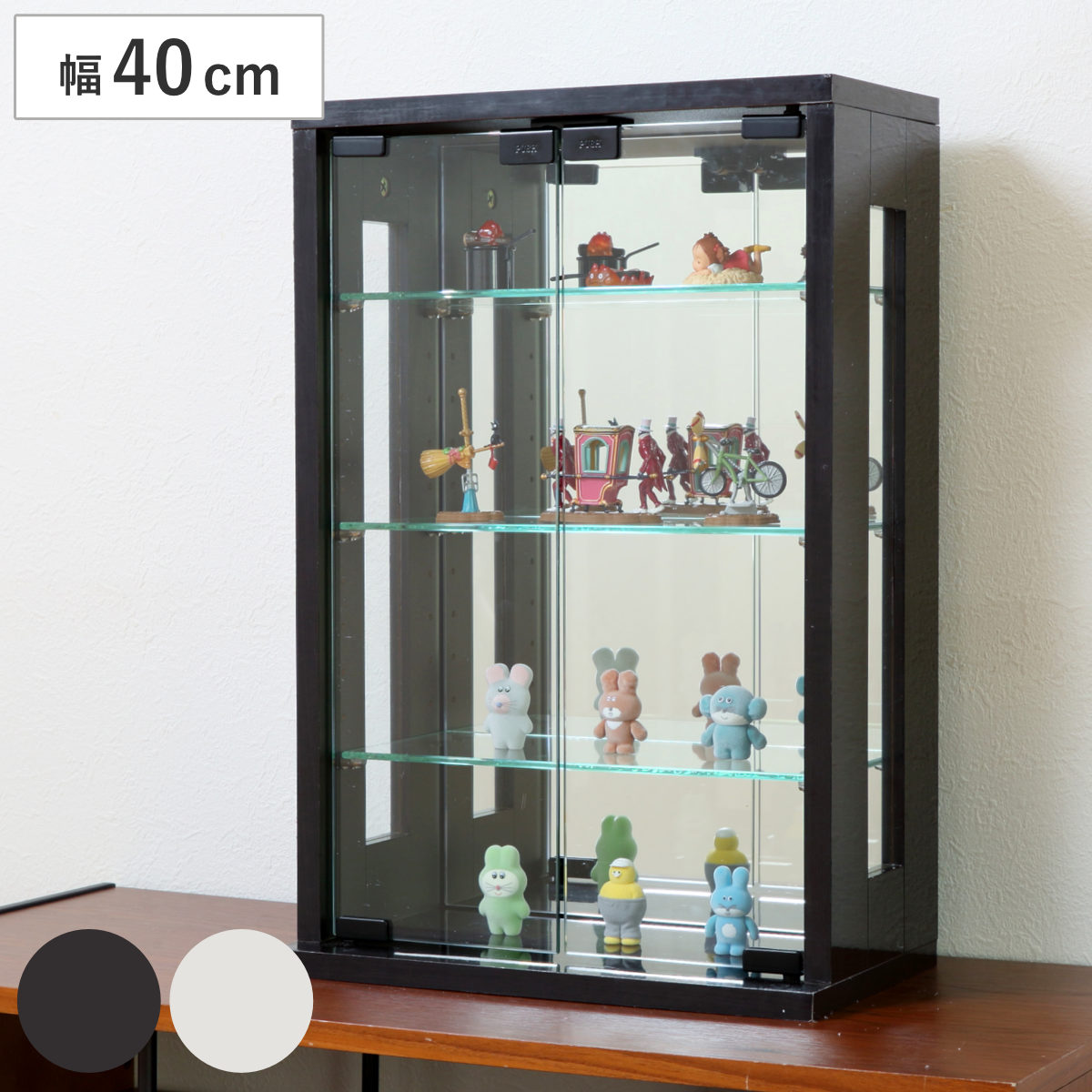 卓上コレクションケース 幅40cm 縦型 ガラス コレクションラック 卓上 収納 ディスプレイケース ガラス扉 飾り棚 フィギュア フィギュアケース 透明 ケース ガラス棚 背面ミラー