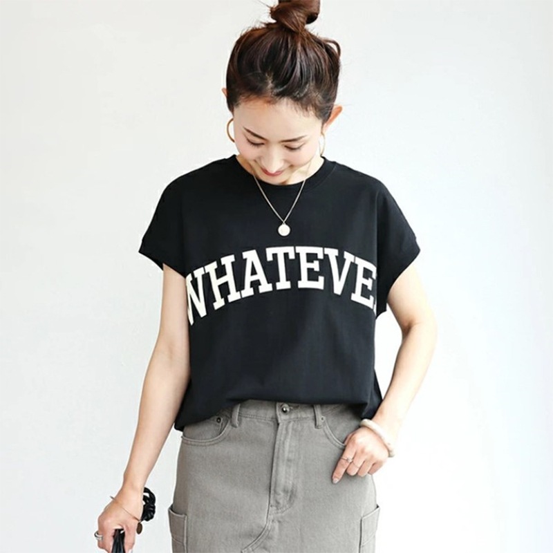 夏の新作コットンゆったりトップス2022ショート丈ホルターネックアルファベットカジュアルコウモリ袖Tシャツ