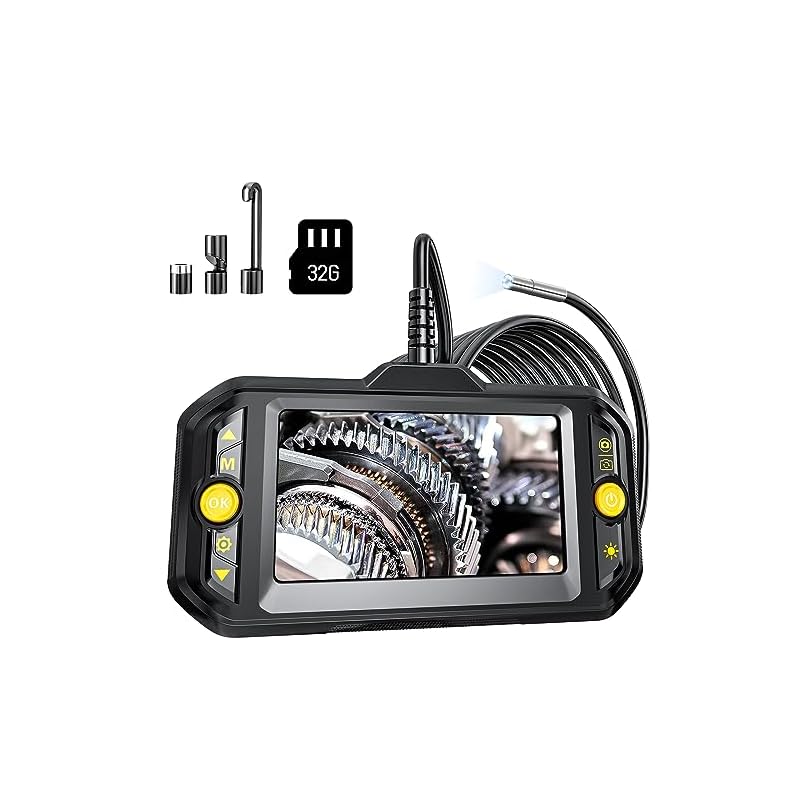 内視鏡カメラ ファイバースコープ 5.5mm極細レンズ IPSモニター 1080P HD スネークカメラ 撮影録画可能 32Gカード 6つLEDライト付き IP67防水 充電式 半剛性ケーブル 工業用