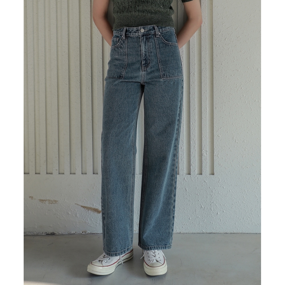 LOSSYROW ロッシースクエアポケットハイデニムパンツ_ブルー