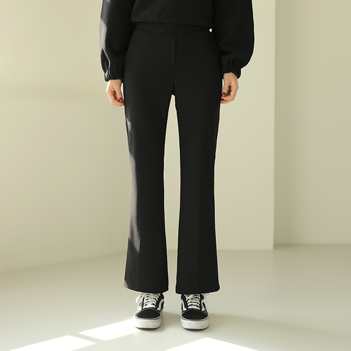 [韓国ファッション] 裏起毛 後ろウエストゴム ブーツカットストレッチスラックス