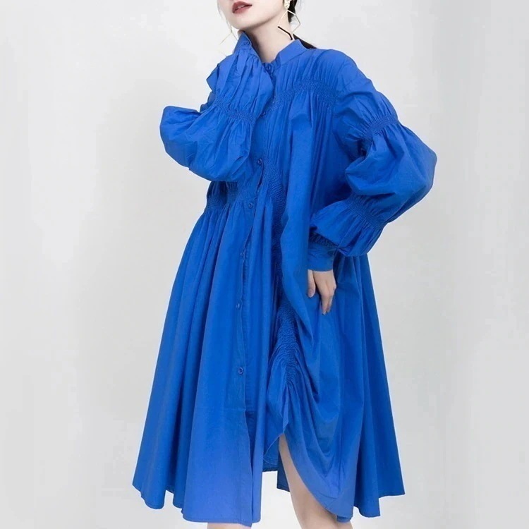 【J.Fashion】 欧美風 皺デザイン シャツワンピース 体型カバー ゆる 長袖 レディース ワンピース 体型カバー 日焼け止め オールインワン チュニック メガ割