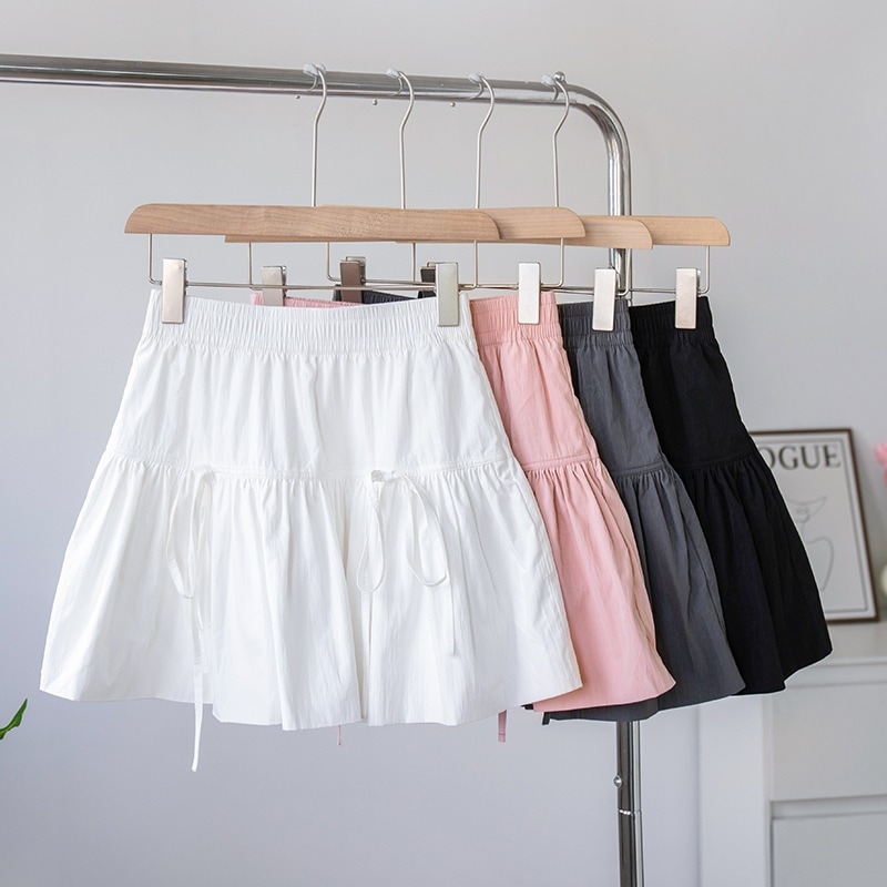 【1つ買うと10つ無料】女性のためのホワイトボウタイケーキスカート2025夏2025年夏スカートスモールハイウエストショートスカート