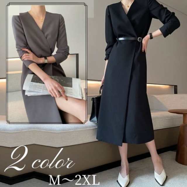【2025新作入荷】ワンピース レディース カシュクール Vネック ロングワンピース 春秋 長袖ワンピース ウエストベルト フォーマル カジュアル 40代 50代 6