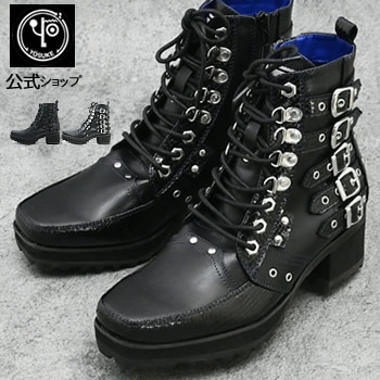 公式SHOP特典キズ補修液付 直営SHOP限定 ヨースケ レースアップブーツ レディース ショートブーツ ロングノーズ 5cm ヒールブーツ