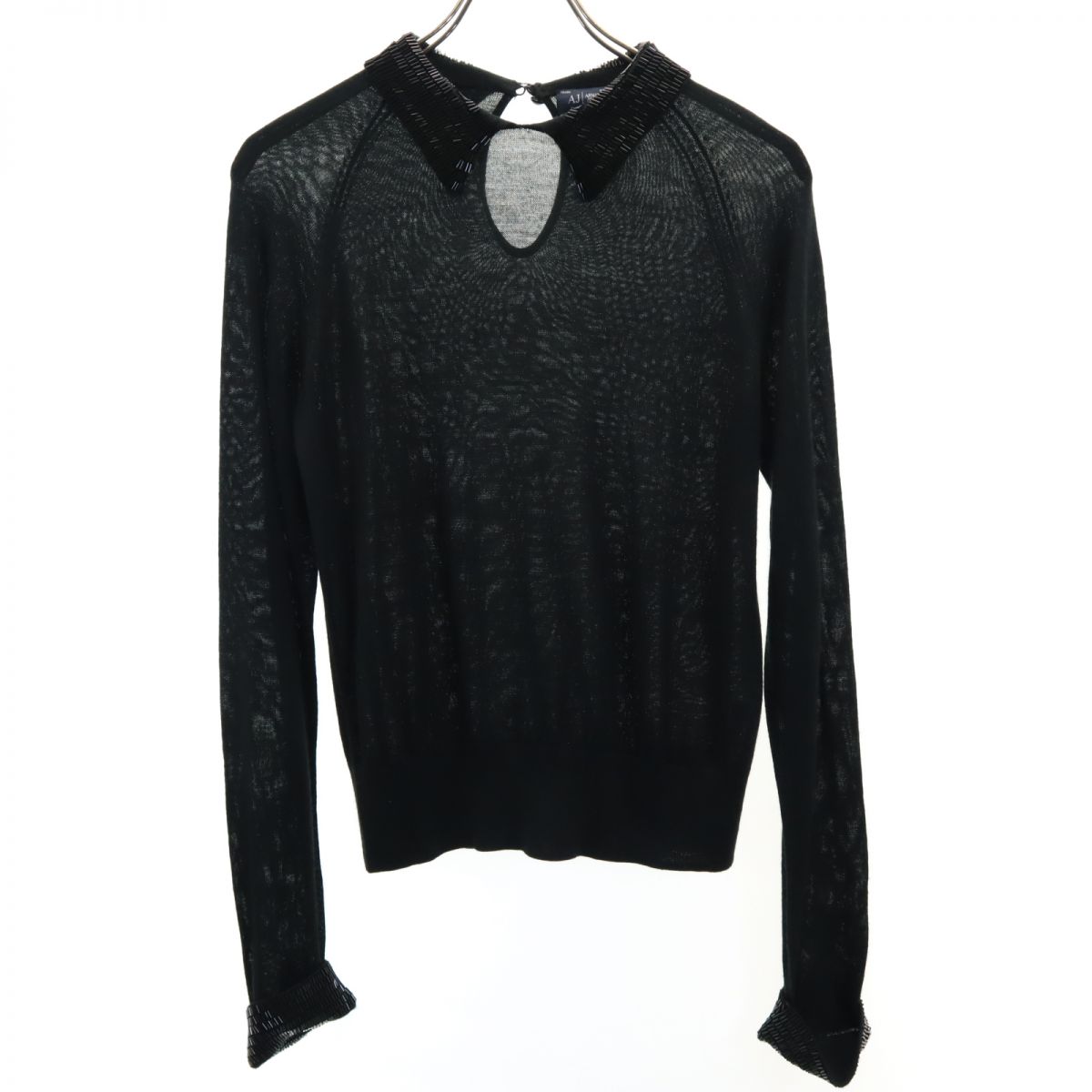 アルマーニジーンズ 長袖 ビーズ襟 セーター 38 黒 ARMANI JEANS ニット レディース
