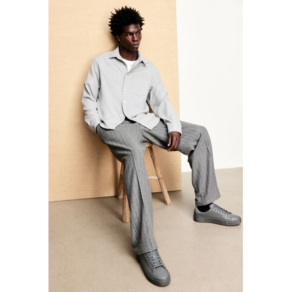 H&M レギュラーフィットフランネルシャツライトグレーメランジ