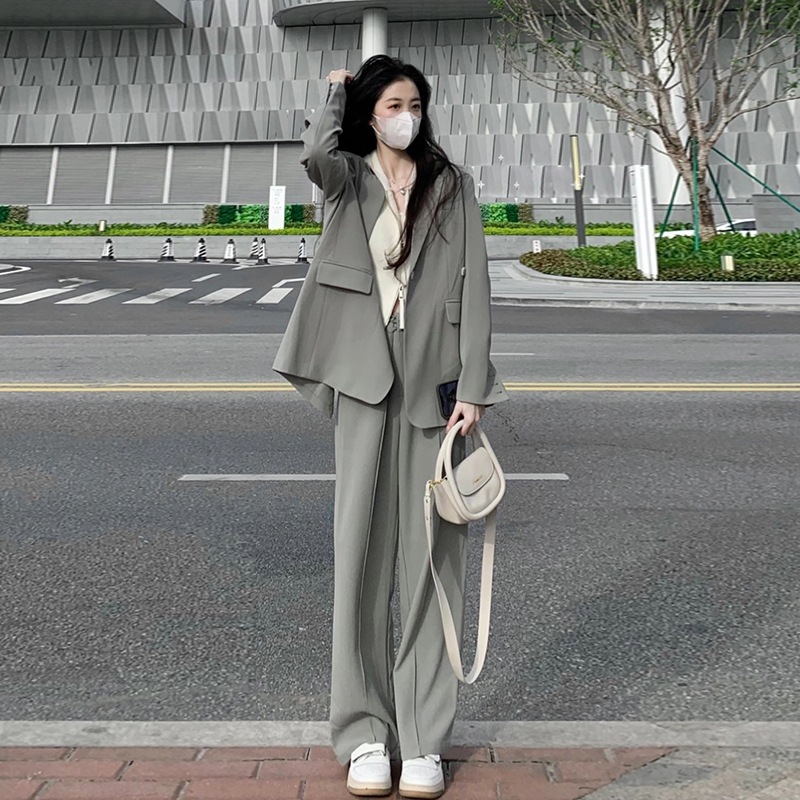 品質保証 2025ファッショングレーのブレザーの韓系スーツ セットアップ 職業服 作業服 OLオフィス ビジネス 入園式 入学式 ゆったりカジュアルスーツ