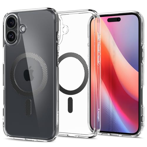 iPhone 16 ケース クリア MagSafe対応 耐衝撃 ストラップホール 黄変防止 バンパー 米軍MIL規格 ウルトラ・ハイブリッド・マグフィット ACS08207 (カーボン・ファイバー)