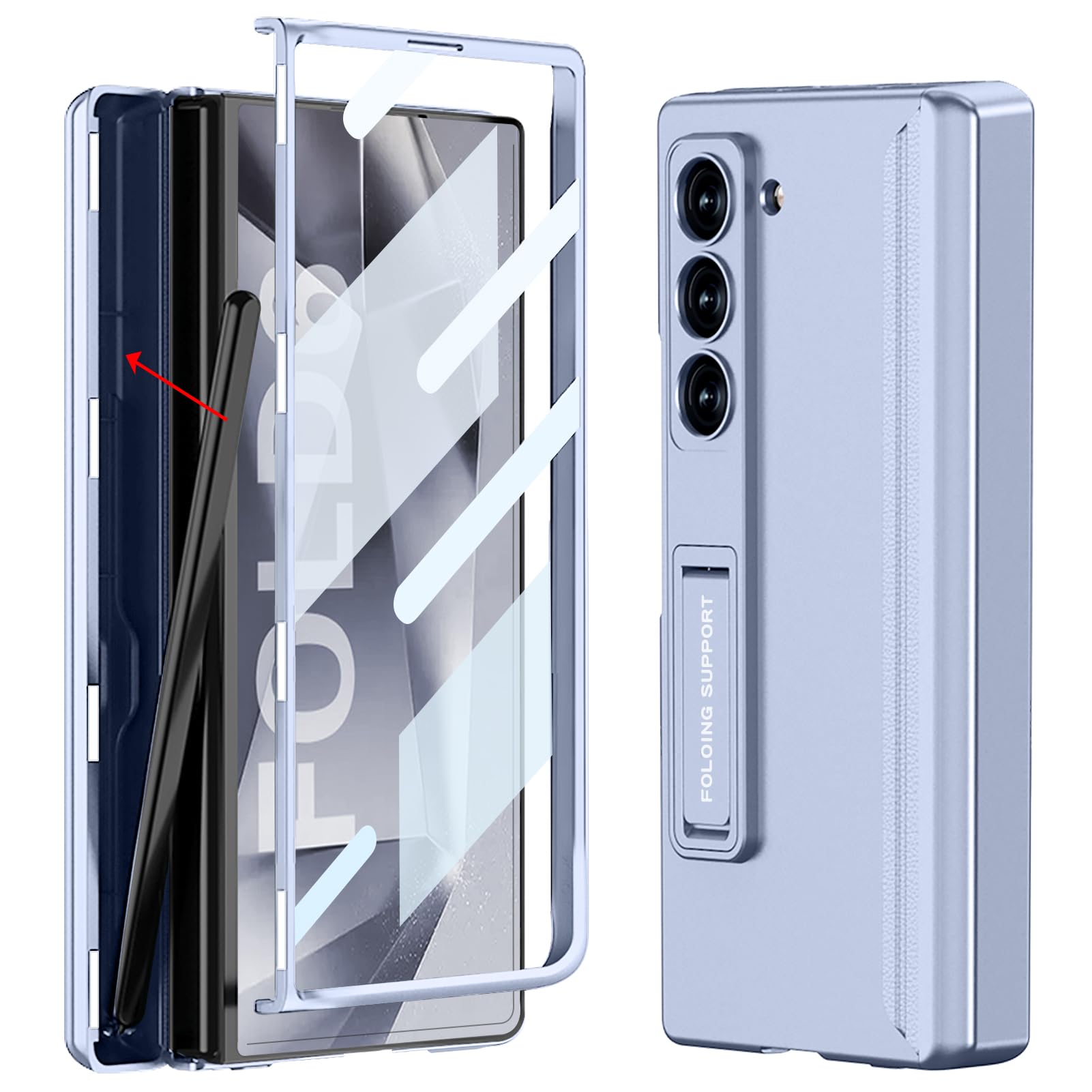 FODDOM Galaxy Z Fold6 ケース サムスン ギャラクシーゼットフォールド6ケース Fold6 5Gケース ガラスフィルム付き Sペン内蔵収納ケース スタンド機能 磁気ヒンジ 耐衝撃