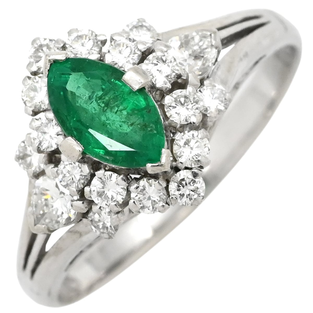リング 指輪 エメラルド ダイヤ リング Pt900 エメラルド ダイヤモンド プラチナシルバー グリーン 緑 マーキスカット PM900 11号【中古】