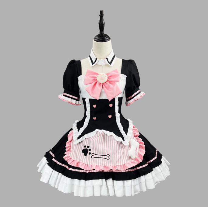 半袖 メイド服 ロリータ服 上下セット メイド コスプレ 服 背中 可愛いリボン ロリータ服 レディース ハロウィン コスプレ 衣装 可愛い エプロン 喫茶店 メイド コスプレ衣装 学園祭 文化祭 コ